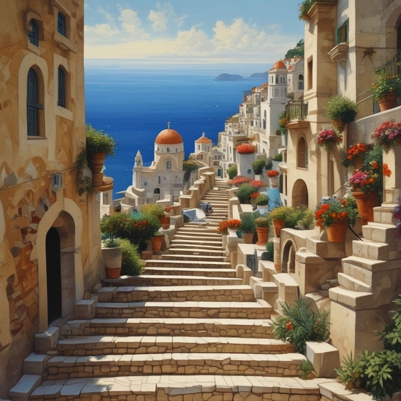 Seaglasscoaztallemonades.com Other - Coastal Village Stairway Art Print